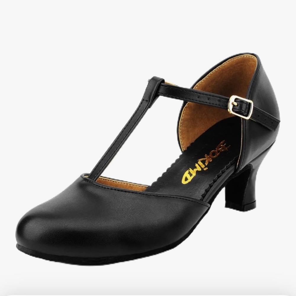 Elegant Black T-Strap Heels